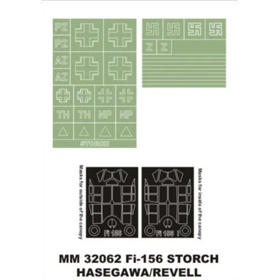 Montex Mm32062 1/32 Fi 156c Storch 2 Canopy Masks Out/In 2 Insignia Masks Revell