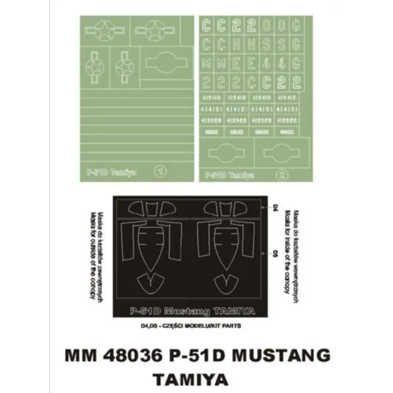 Montex Mm48036 1/48 P-51d Mustang 2 Canopy Masks Out/In 2 Insignia Masks Tamiya