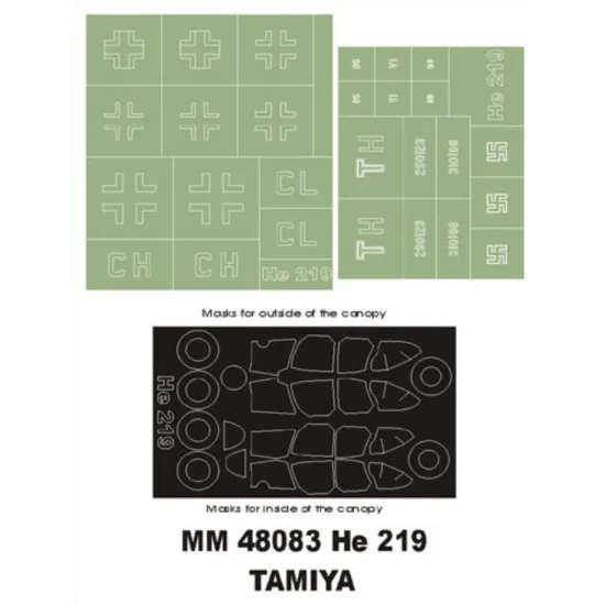 Montex Mm48083 1/48 He-219 2 Canopy Masks Out/In 2 Insignia Masks For Tamiya Kit
