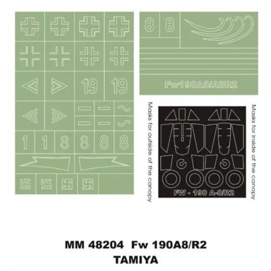 Montex Mm48204 1/48 Fw190a8/R2 2 Canopy Masks Out/In 2 Insignia Masks For Tamiya Kit