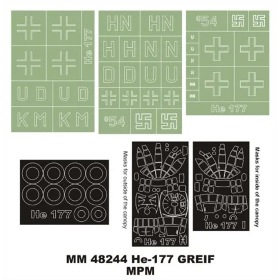 Montex Mm48244 1/48 He 177a-5 2 Canopy Masks Out/In 3 Insignia Masks For Mpm Kit