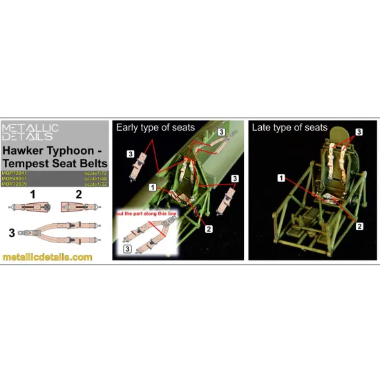 Metallic Details Mdr72139 1/72 Hawker Typhoon Early-type Pilot Seats With 3d Decal Seat Belts 2 Pcs 3d Printed Detail Set