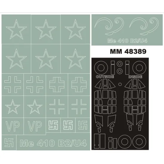 Montex Mm48389 1/48 Me 410b-2 2 Canopy Masks Out/In 2 Insignia Masks For Meng Kits