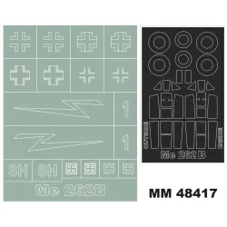 Montex Mm48417 1/48 Me-262b-1a 2 Canopy Masks Out/In Insignia Masks For Hobbyboss Kits