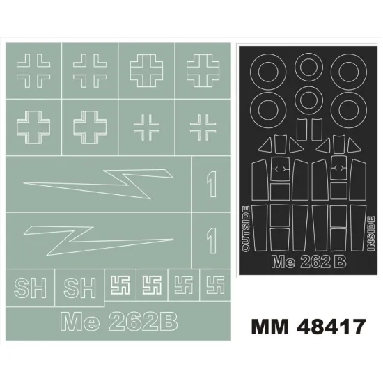 Montex Mm48417 1/48 Me-262b-1a 2 Canopy Masks Out/In Insignia Masks For Hobbyboss Kits