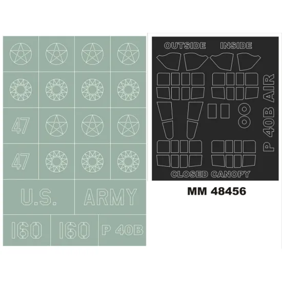 Montex Mm48456 1/48 P-40b 2 Canopy Masks Out/In Insignia Masks For Airfix Kits
