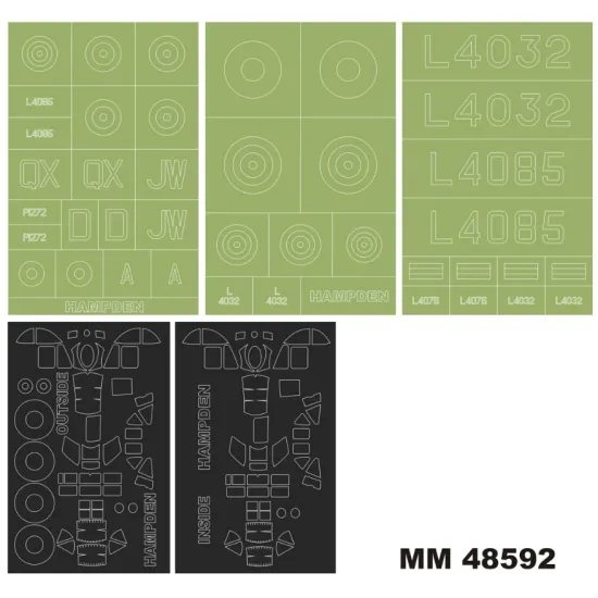 Montex Mm48592 1/48 Hp.52 Hampden B.mk.1 2 Canopy Out/In 3 Insignia Masks Icm