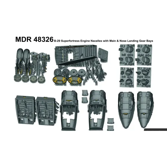 Metallic Details Mdr48326 1/48 Boeing B-29 Superfortress Main Nose Wheel Bays Landing Gear Struts Wheels Lower Engine Nacelles 3d Printed Detail Set For Revell / Monogram Kit