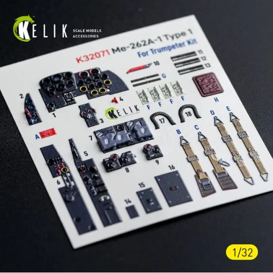 Kelik K32071 1/32 Me-262a-1 Type 1 Interior 3d Decals For Trumpeter Kit