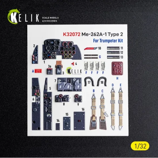 Kelik K32072 1/32 Me-262a-1 Type 2 - Interior 3d Decals For Trumpeter Kit