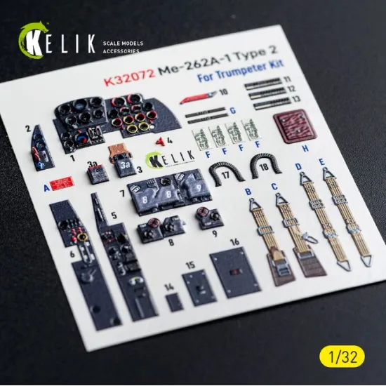 Kelik K32072 1/32 Me-262a-1 Type 2 - Interior 3d Decals For Trumpeter Kit