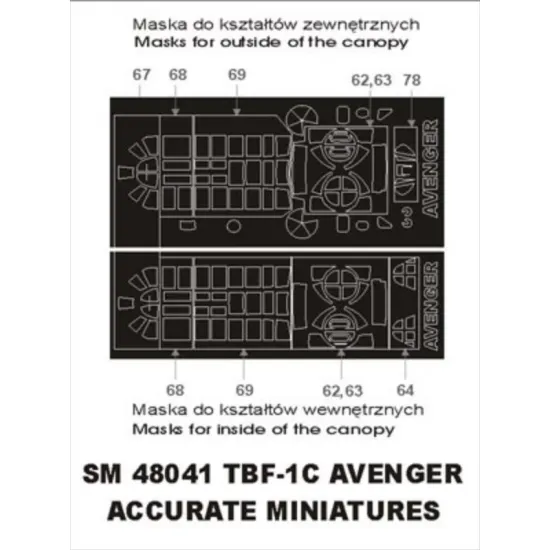 Montex Sm48041 1/48 Painting Mask For Tbf-1c Avenger Out/In For Accurate Miniatures Kits