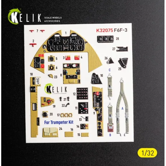Kelik K32075 1/32 F6f-3 Hellcat Interior 3d Decals For Trumpeter Kit
