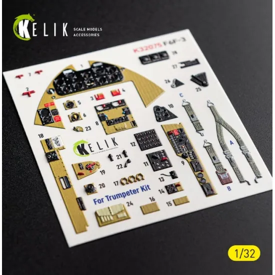 Kelik K32075 1/32 F6f-3 Hellcat Interior 3d Decals For Trumpeter Kit