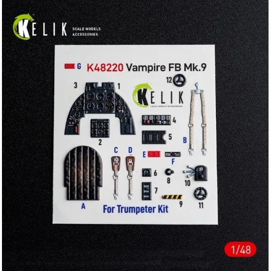 Kelik K48220 1/48 Vampire Fb Mk 9 - Interior 3d Decals For Trumpeter Kit