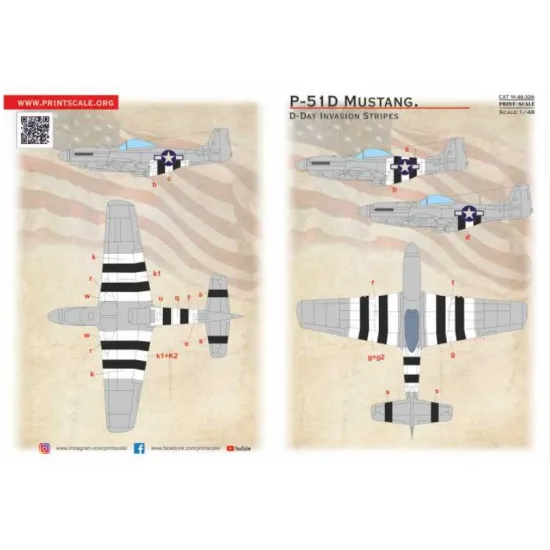 Print Scale 48-326 1/48 P-51d Mustang D-day Invasion Stripes Set Of Two Sheets