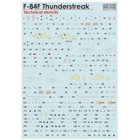 Print Scale 72-555 1/72 Decal For F-84f Thunderstreak Technical Stencils