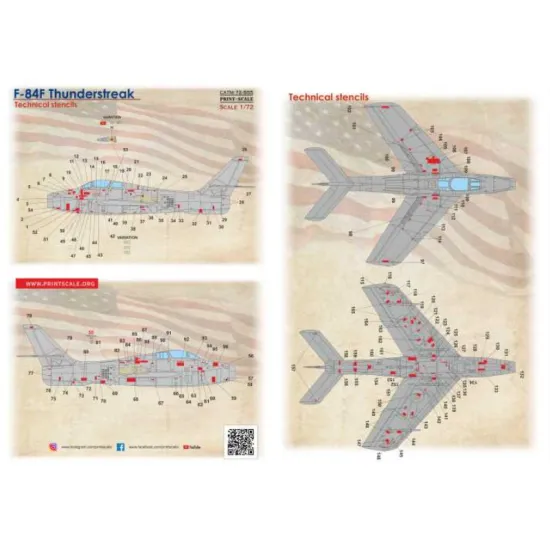 Print Scale 72-555 1/72 Decal For F-84f Thunderstreak Technical Stencils