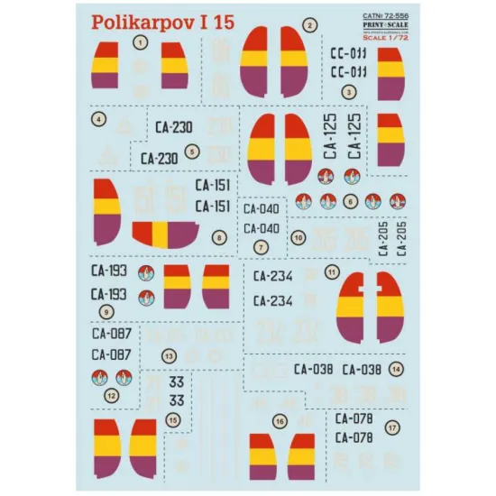 Print Scale 72-556 1/72 Decal For Polikarpov I-15 Chato Republican 1937-1939