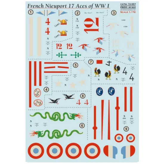 Print Scale 72-557 1/72 Decal For French Nieuport 17 Aces Of Wwi