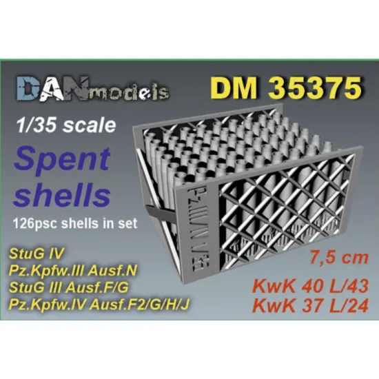 Dan Models 35375 1/35 75mm Spent Shell Casings Set Of 126 Casings Kwk 40 L/43 Kwk 37 L/24 Pz Kpfw Iv Ausf F2/G/H/J Pz Kpfw Iii Ausf N Stug Iii Ausf F/G Stug Iv 3d-printed