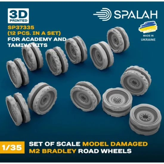 Spalah 37335 1/35 Set Of Scale Model Damaged M2 Bradley Road Wheels For Academy And Tamiya Kits 12 Pcs 3d Printed/Resin