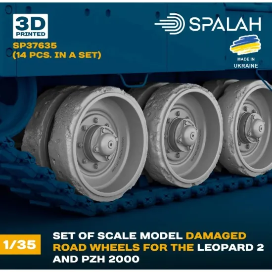 Spalah 37635 1/35 Set Of Scale Model Damaged Road Wheels For The Leopard 2 And Pzh 2000 14 Pcs 3d Printed/Resin