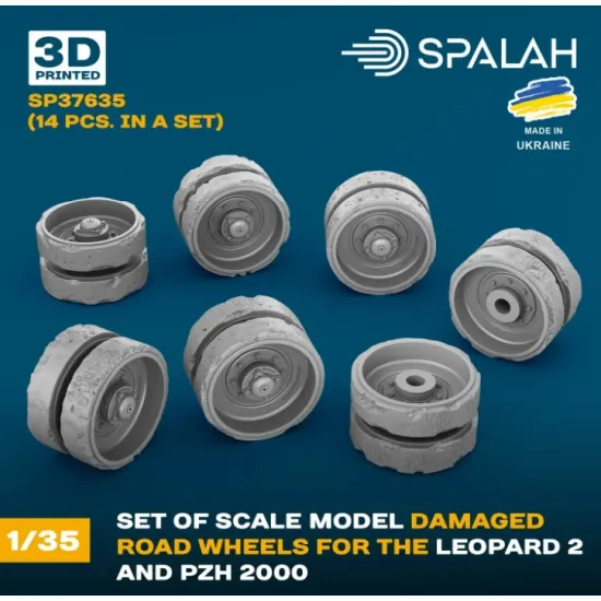 Spalah 37635 1/35 Set Of Scale Model Damaged Road Wheels For The Leopard 2 And Pzh 2000 14 Pcs 3d Printed/Resin