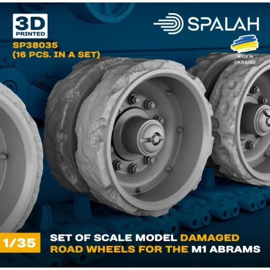 Spalah 38035 1/35 Set Of Scale Model Damaged Road Wheels For The M1 Abrams 16 Pcs 3d Printed/Resin
