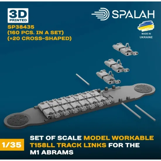 Spalah 38435 1/35 Set Of Scale Model Worcable Track Links T158ll For The M1 Abrams 160 Pcs 20 Cross-shaped 3d Printed/Resin