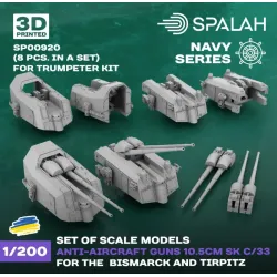 Spalah 00920 1/200 Set Of Scale Models Anti-aircraft Guns 10/5cm Sk C/33 For The Bismarck And Tirpitz For Trumpeter Kits 8 Pcs 3d Printed/Resin