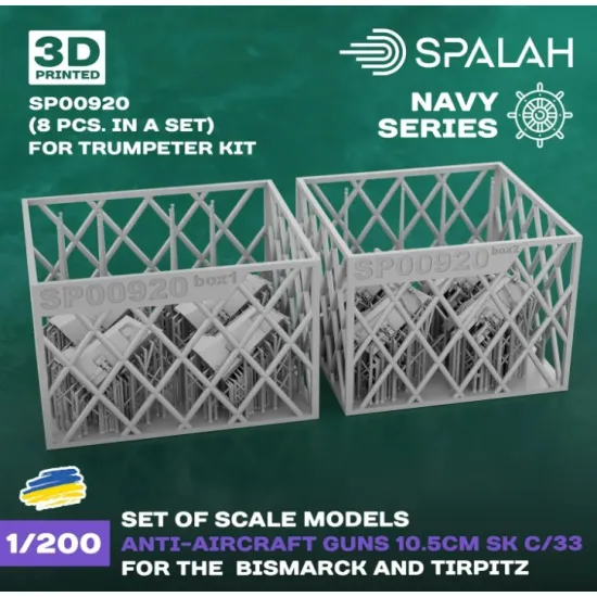 Spalah 00920 1/200 Set Of Scale Models Anti-aircraft Guns 10/5cm Sk C/33 For The Bismarck And Tirpitz For Trumpeter Kits 8 Pcs 3d Printed/Resin