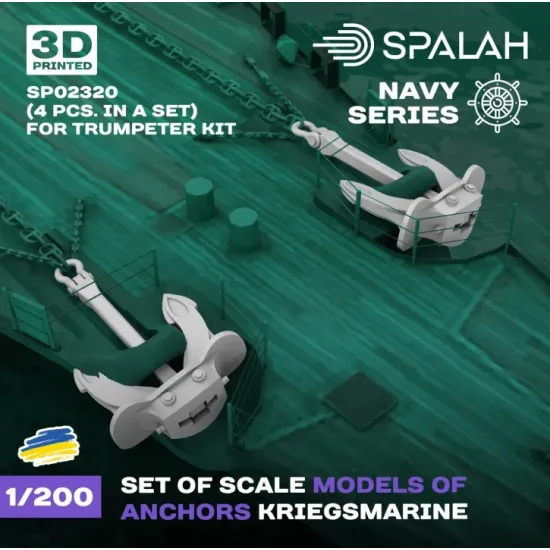 Spalah 02320 1/200 Set Of Scale Models Anchors Kriegsmarine For Trumpeter Kit 4 Pcs 3d Printed/Resin