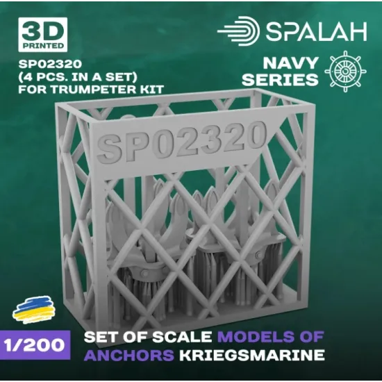 Spalah 02320 1/200 Set Of Scale Models Anchors Kriegsmarine For Trumpeter Kit 4 Pcs 3d Printed/Resin