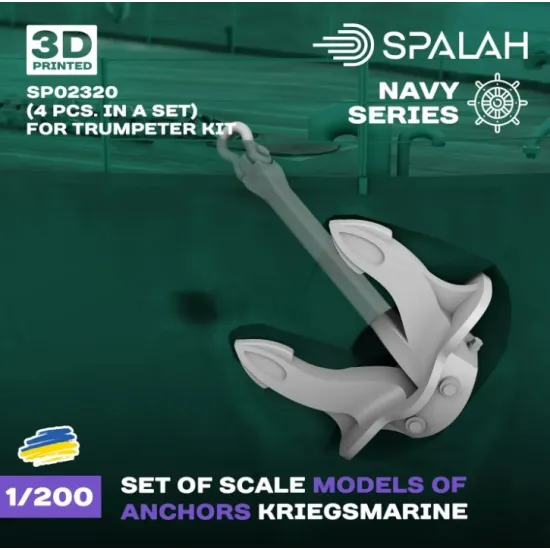 Spalah 02320 1/200 Set Of Scale Models Anchors Kriegsmarine For Trumpeter Kit 4 Pcs 3d Printed/Resin