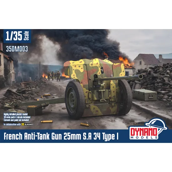 Dynamo Models 35dm003 1/35 French Anti-tank Gun 25mm S.a 34 Type I Standard Version Plastic Kit