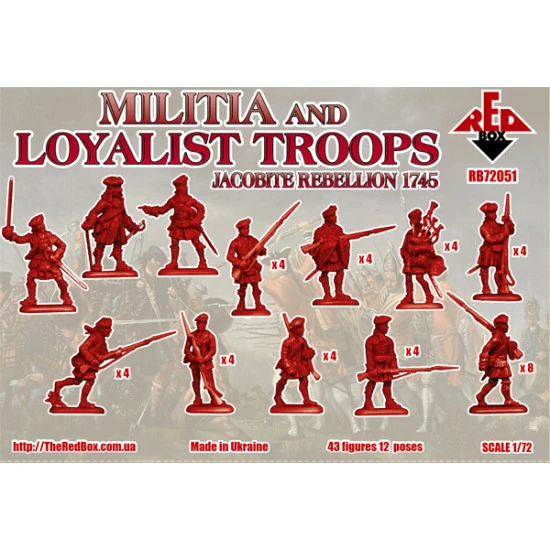 Jacobite Rebellions. Militia and Loyalist Troops 1745 43 FIGURES IN 12 POSES 1/72 RED BOX 72051