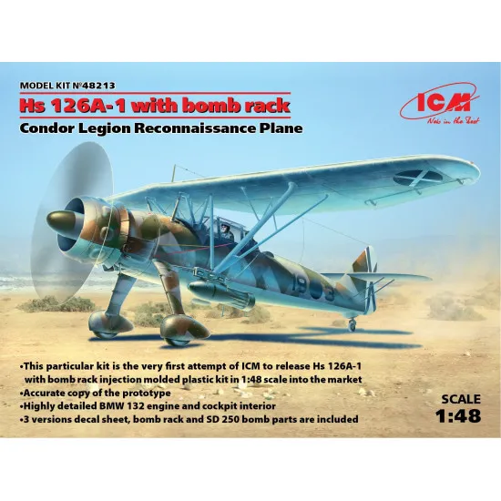 Hs 126A-1 with bomb rack, Condor Legion reconnaissance plane 1/48 ICM 48213