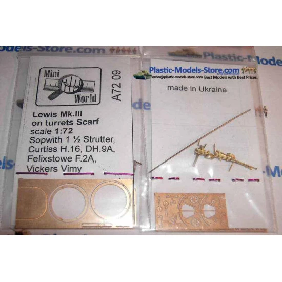 Lewis MK III Aircraft twin machine guns on Scarf ring (turret) Brass 1/72 Mini World 7209