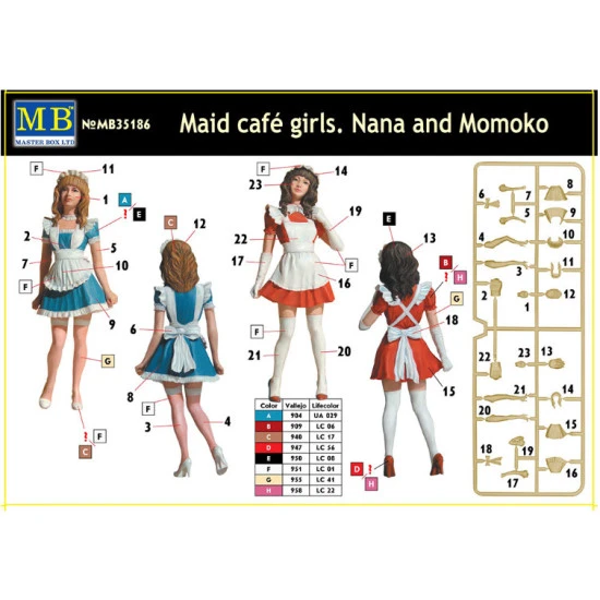 MAID CAFÈ GIRLS - NANA AND MOMOKO 1/35 MASTER BOX 35186 TWO FIGURES NEW MODEL MAID CAFÈ GIRLS - NANA AND MOMOKO 1/35 MASTER BOX 35186 TWO FIGURES NEW MODEL
