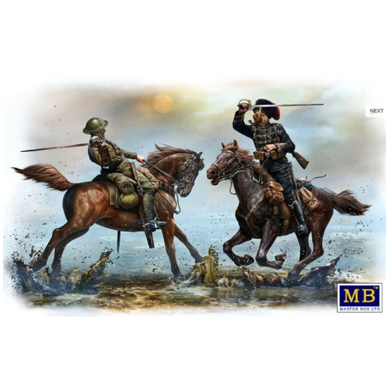 BRITISH AND GERMAN CAVALRYMEN WWI ERA 1/35 MASTER BOX 35184 2 HORSES 2 FIGURES