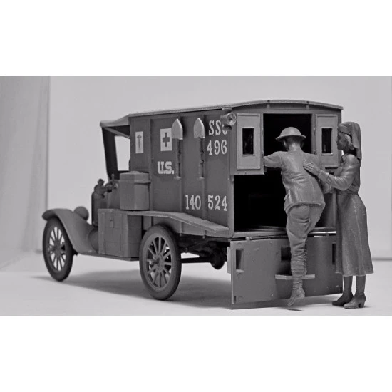 WWI US MEDICAL PERSONNEL 4 FIGURES AND MODEL STRETCHER 1/35 ICM 35694
