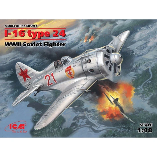 PLASTIC MODEL AIRPLANE I-16 TYPE 24, WWII SOVIET FIGHTER 1/48 ICM 48097