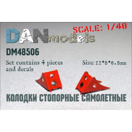AIRCRAFT CHOCKS 4, 4 PCS + DECAL 11*5*6,5 MM 1/48 DAN MODELS 48506