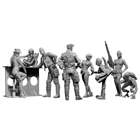 AT THE EDGE OF THE UNIVERSE. STRANGE COMPANYS ADVENTURES. EPISODE I. THE FIRST MEETING. KEEP MOVING, NOTHING TO SEE HERE. EVERYTHING IS UNDER CONTROL PLASTIC MODEL KIT 1/24 MASTER BOX 24034