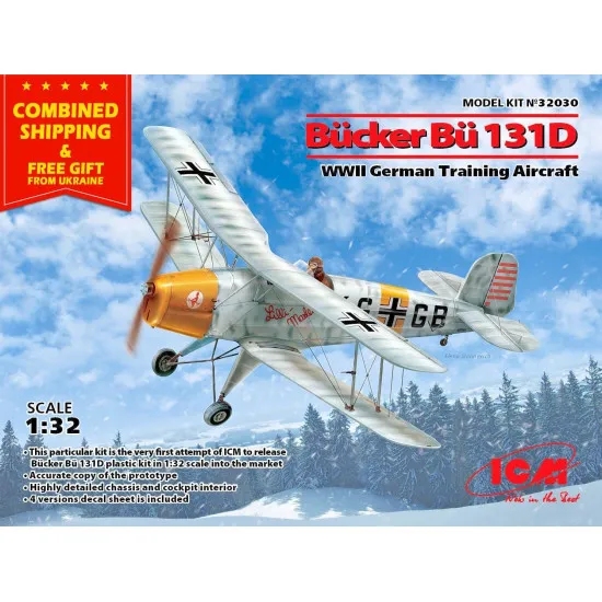 BÃœCKER BÃœ 131D, WWII GERMAN TRAINING AIRCRAFT SCALE PLASTIC MODEL 1/32 ICM 32030