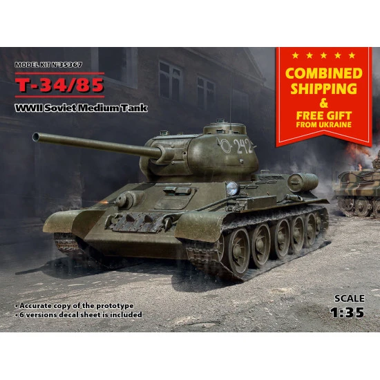 T-34-85 WWII SOVIET MEDIUM TANK SCALE 1/35 ICM 35367