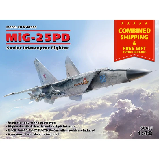 MIG-25 PD SOVIET INTERCEPTOR FIGHTER PLASTIC MODEL KIT SCALE 1/48 ICM 48903