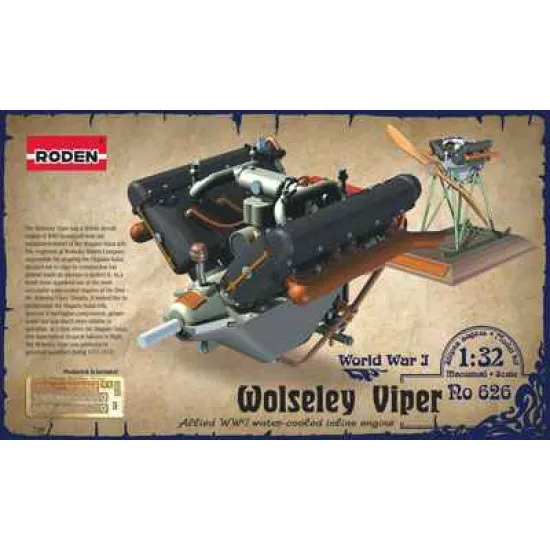 Wolseley Viper Plane Engine with base and PE set WWI 1/32 Roden 626 Wolseley Viper Plane Engine with base and PE set WWI 1/32 Roden 626