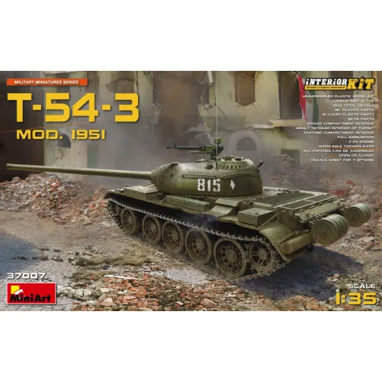 T-54-3 SOVIET MEDIUM TANK. Mod 1951. INTERIOR KIT - PLASTIC MODEL KIT SCALE 1/35 MINIART 37007 T-54-3 SOVIET MEDIUM TANK. Mod 1951. INTERIOR KIT - PLASTIC MODEL KIT SCALE 1/35 MINIART 37007